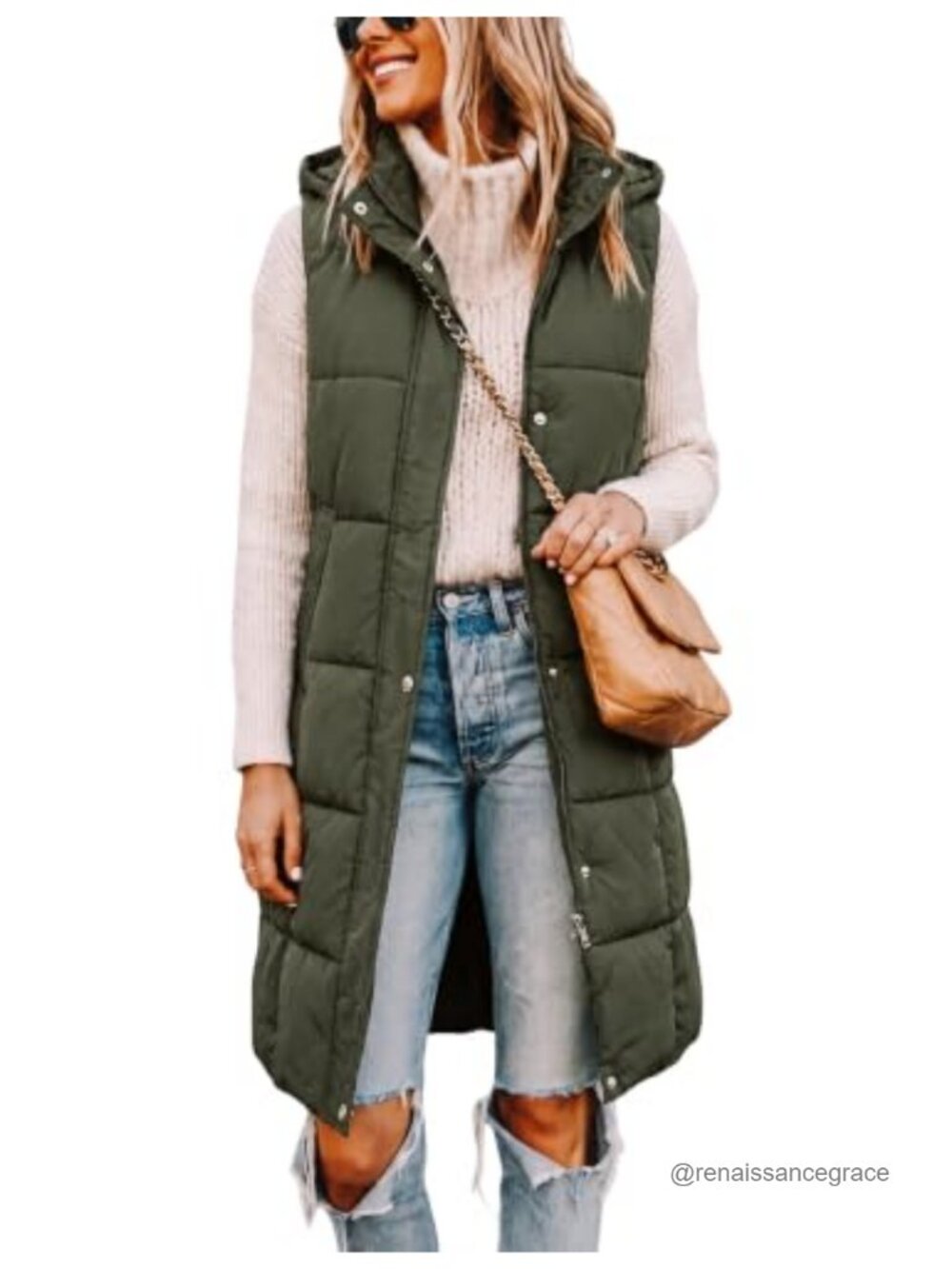 SCUSTY Women's Long Puffer Vest Sleeveless Quilted Hooded Zip-Up Coat